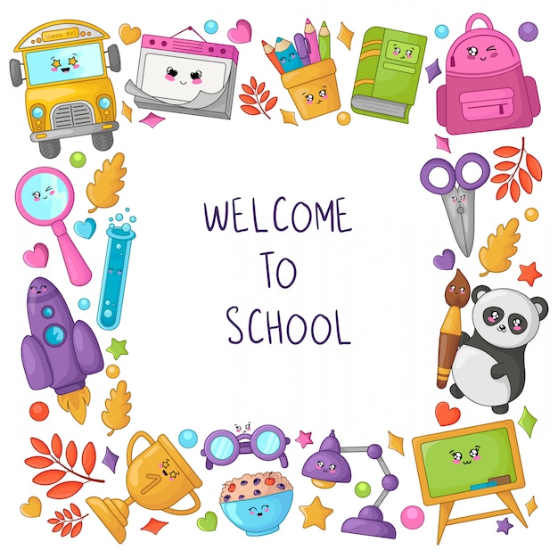Terug naar school kawaii accessoires Premium Vector