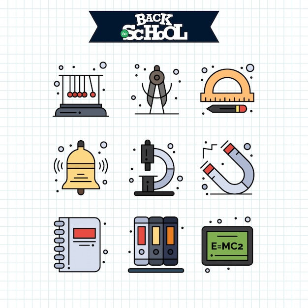 Terug naar school-pictogram. onderwijs en leren lijn pictogrammen instellen. Gratis Vector