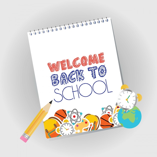 Terug naar schoolontwerp met witte vector als achtergrond Gratis Vector