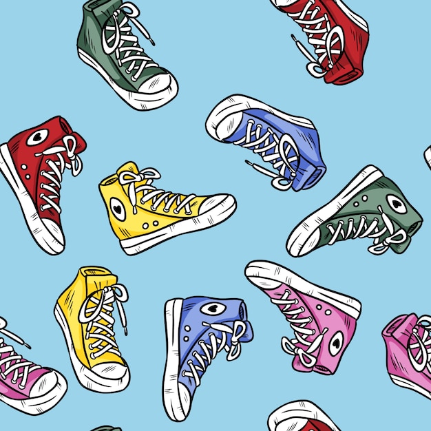Textiel hipster sneakers met rubberen neus. kleurrijk naadloos patroon Premium Vector