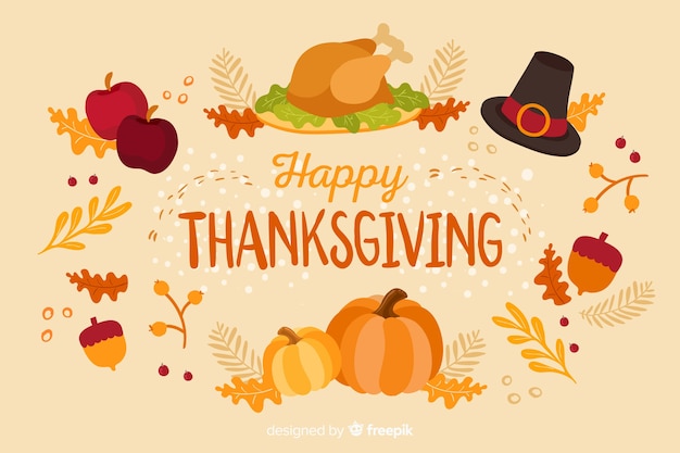 Thanksgiving concept met platte ontwerp achtergrond Gratis Vector