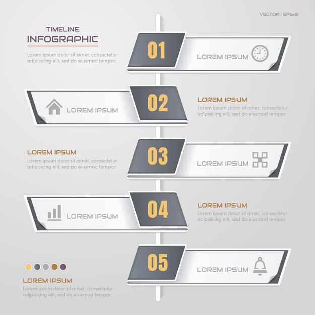 Tijdlijn infographics ontwerpsjabloon met pictogrammen Premium Vector