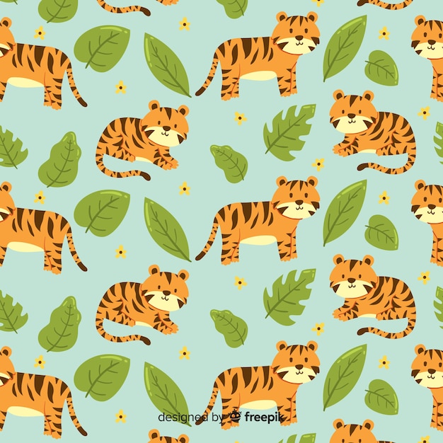 Tijger patroon hand getrokken ontwerp Gratis Vector