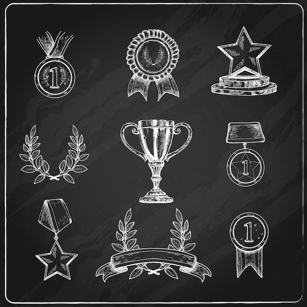 Toekenningspictogrammen geplaatst bord Gratis Vector