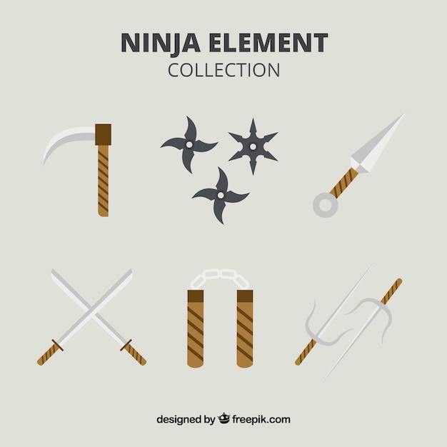 Traditionele ninja-elementencollectie met plat ontwerp Gratis Vector