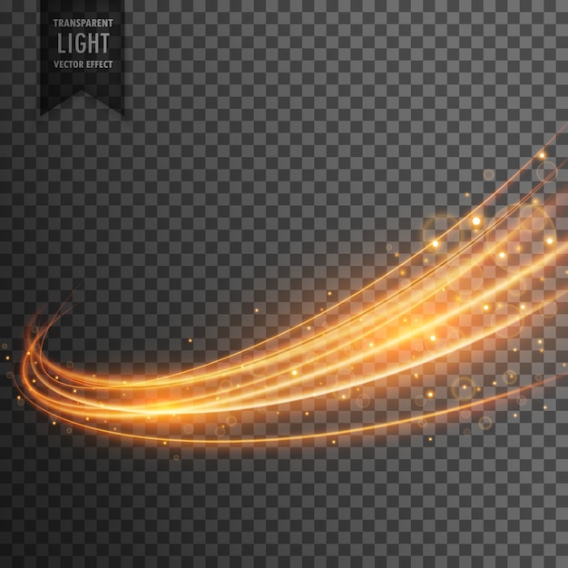 Transparant lichteffect met curve trail en gouden glitters Gratis Vector