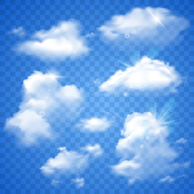 Transparante wolken op blauw Gratis Vector