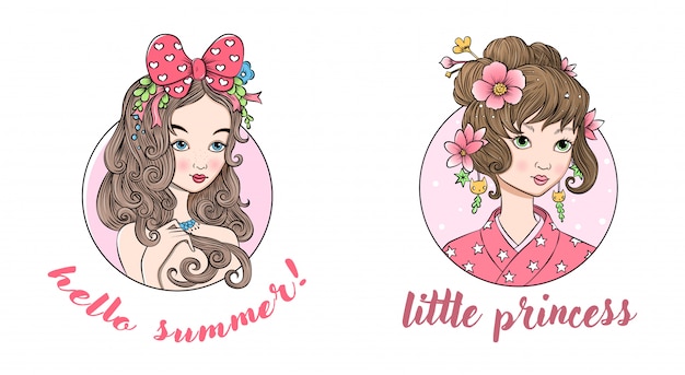 Twee kleine mooie prinsessen Premium Vector