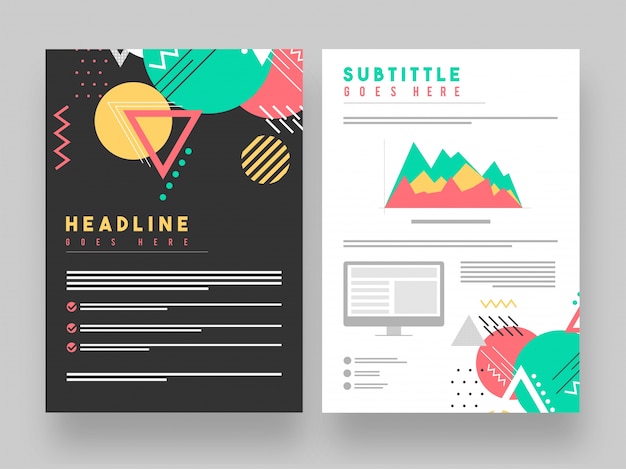 Twee pagina's corporate brochure met abstracte geometrische elementen. Premium Vector