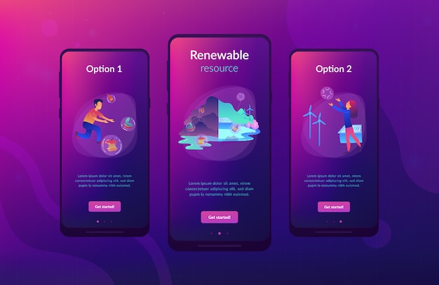Ui ux-interface-sjabloon voor hernieuwbare bronnen. Premium Vector