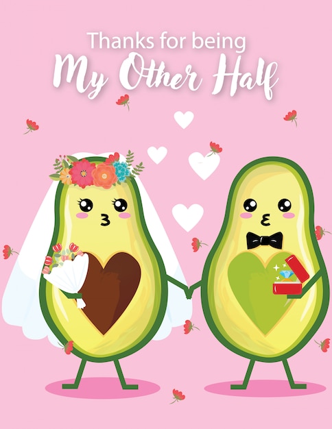 Uitnodiging bruiloft kaart leuke bruiloft dag avocado Premium Vector