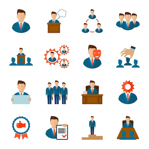 Uitvoerende pictogrammen plat Gratis Vector