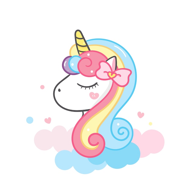 Unicorn head cute cartoon illustratie Premium Vector