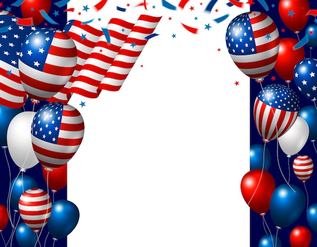 Usa 4 juli onafhankelijkheidsdag achtergrondontwerp van amerikaanse vlag en ballonnen Premium Vector