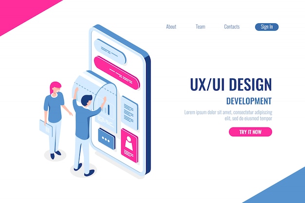 Ux / ui-ontwerp, ontwikkeling Gratis Vector