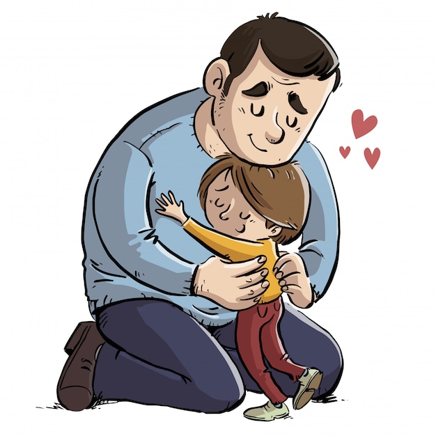 Vader die zijn dochter een knuffel geeft Premium Vector