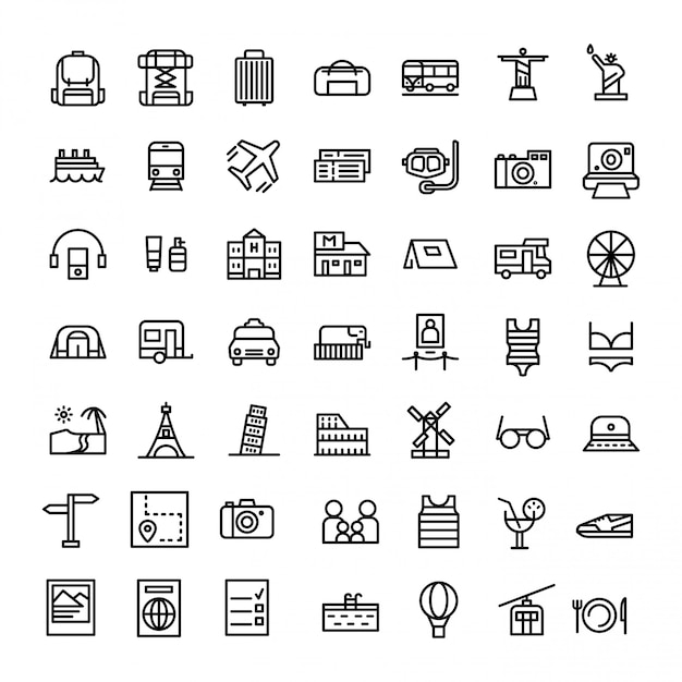 Vakantie of vakantie icon set in line style vector Premium Vector