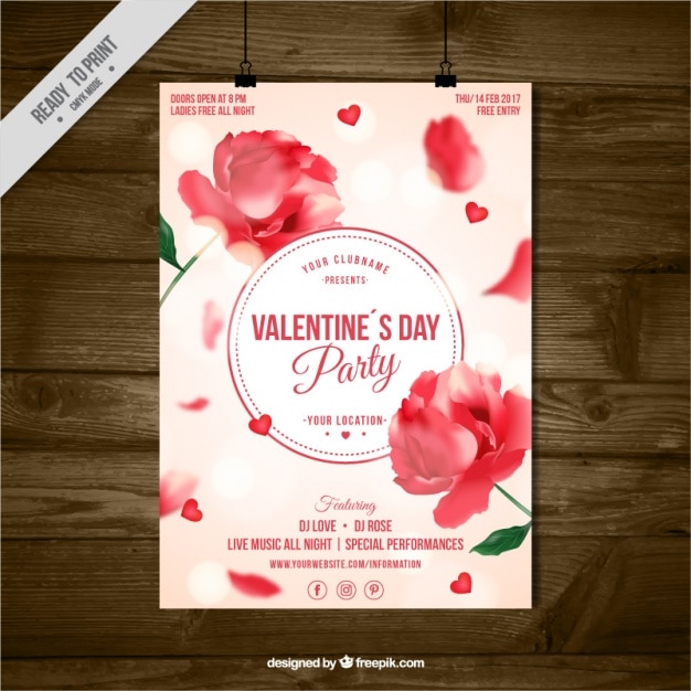 Valentijnsdag folder met bloemendecoratie en bokeh effect Gratis Vector Valentijnsdag folder met bloemendecoratie en bokeh effect Gratis Vector