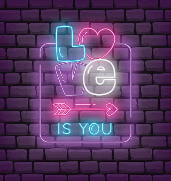 Valentine-groet in neoneffect stijl vectorillustratie Premium Vector