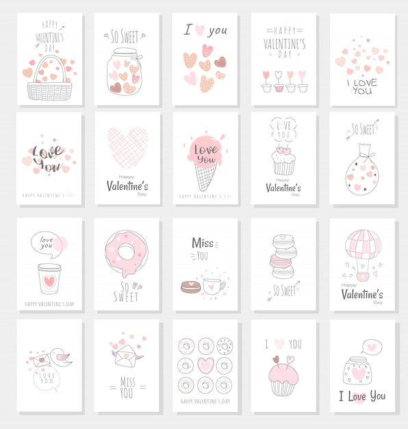 Valentine's day-kaart met hand getrokken stijl wordt geplaatst die Premium Vector