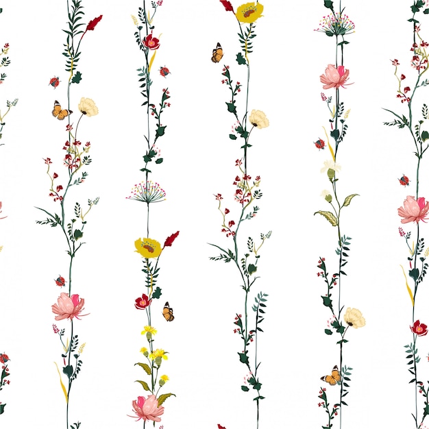Van de de moestuin van de streep het verticale rij botanische naadloze patroon in vector modieus illustratieontwerp voor manier, stof, web, behang en alle drukken Premium Vector