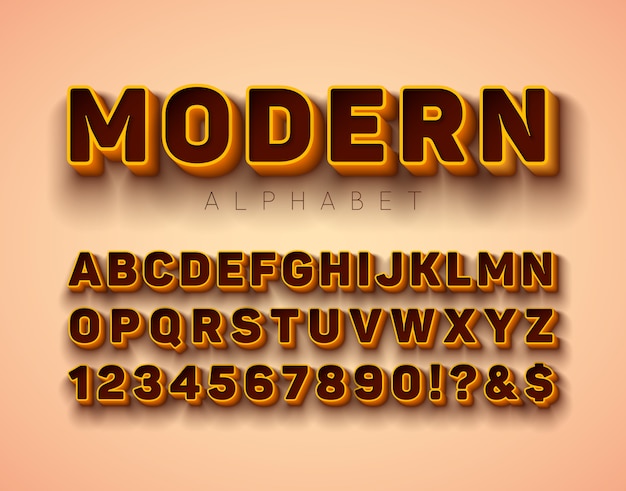 Vector 3d alfabet lettertype met frame en schaduw Premium Vector