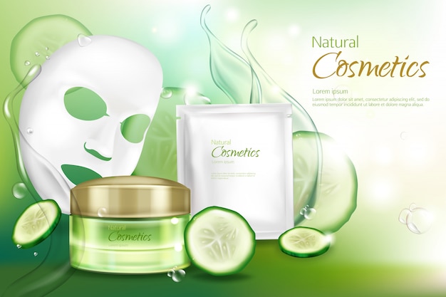 Vector 3d realistische banner met wit blad gezichts kosmetisch masker Gratis Vector