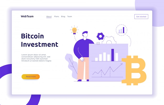 Vector bitcoin investeringen moderne platte lijn illustratie Premium Vector