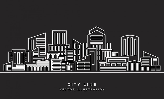 Vector illustratie: dunne lijn stadslandschap Premium Vector