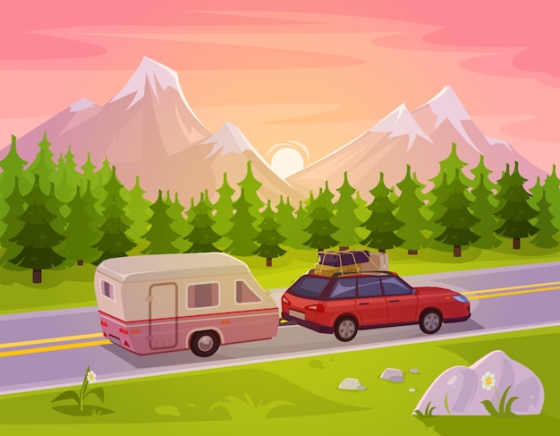 Vector illustratie van een berglandschap Gratis Vector