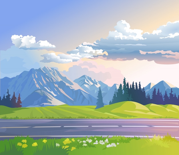 Vector illustratie van een berglandschap Gratis Vector