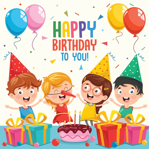 Vector illustratie van kinderen verjaardagsfeestje uitnodiging kaart ontwerp Premium Vector