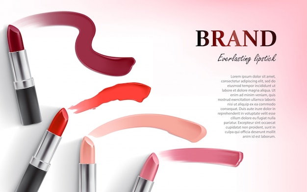 Vector ontwerp van lipstick verpakking en lippenstift smear samples Gratis Vector