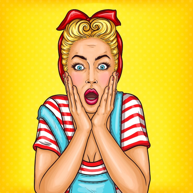 Vector pop art verrast huisvrouw met open mond Gratis Vector