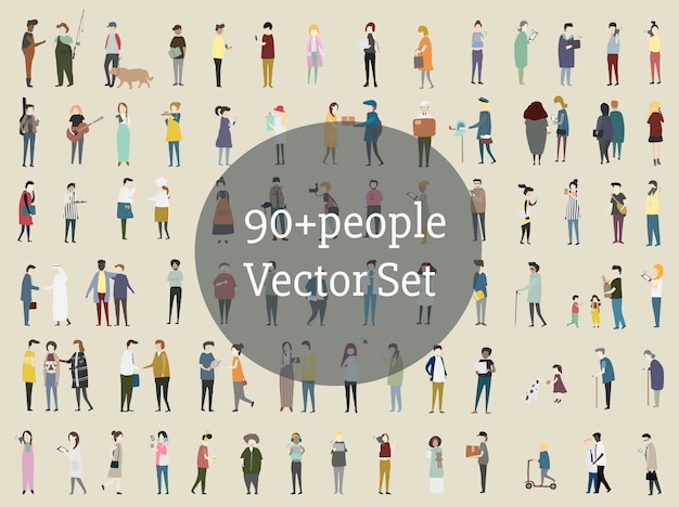 Vector set geïllustreerde mensen Gratis Vector