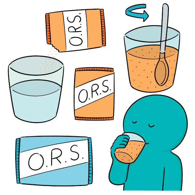 Vector set van orale rehydratie zout Premium Vector