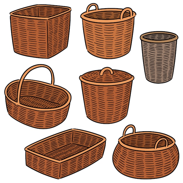 Vector set van rieten mand Premium Vector