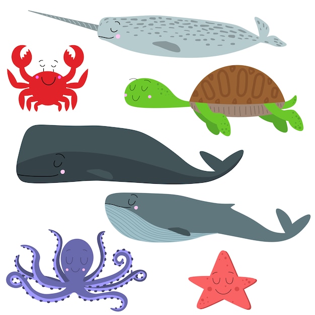 Vector set zeedieren Premium Vector