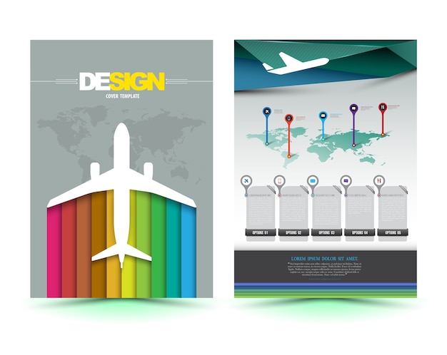 Vector vliegtuig brochure sjabloonontwerp Premium Vector