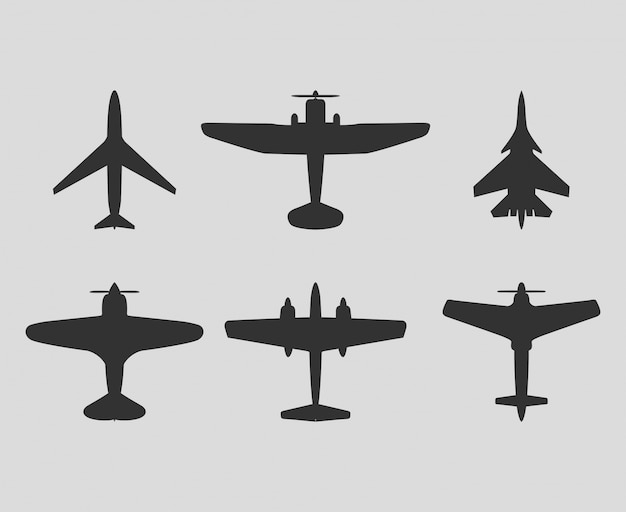 Vector vliegtuigen zwarte silhouet set vector pictogram Gratis Vector
