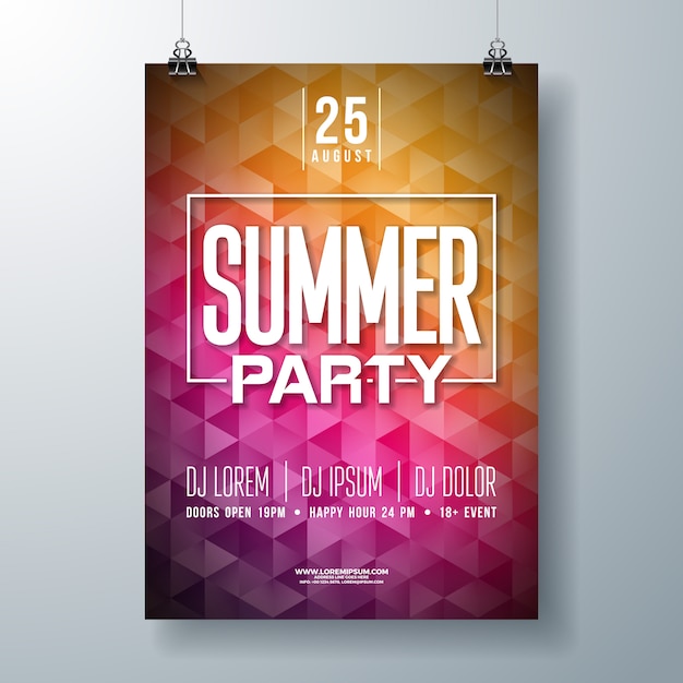 Vector zomer viering partij flyer ontwerpen met abstracte achtergrond Premium Vector