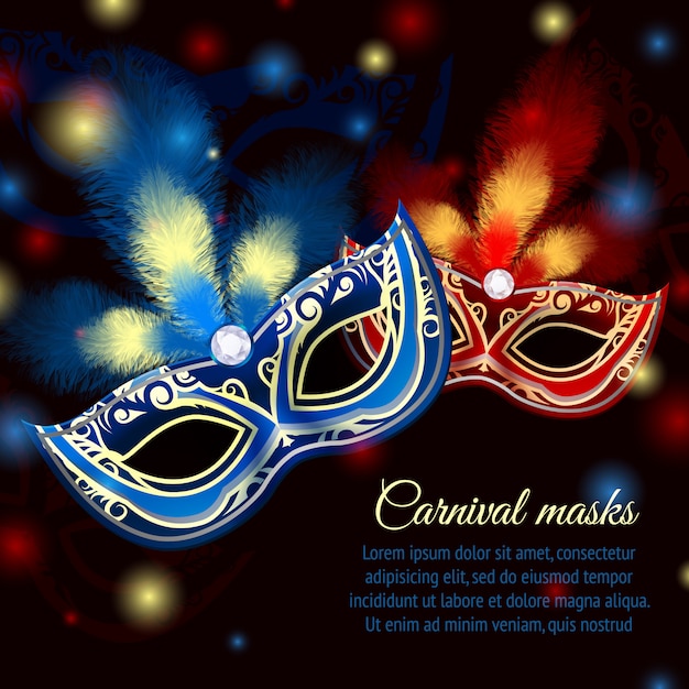 Venetiaans carnaval mardi gras kleurrijke feest masker op donkere mousserende achtergrond sjabloon Gratis Vector