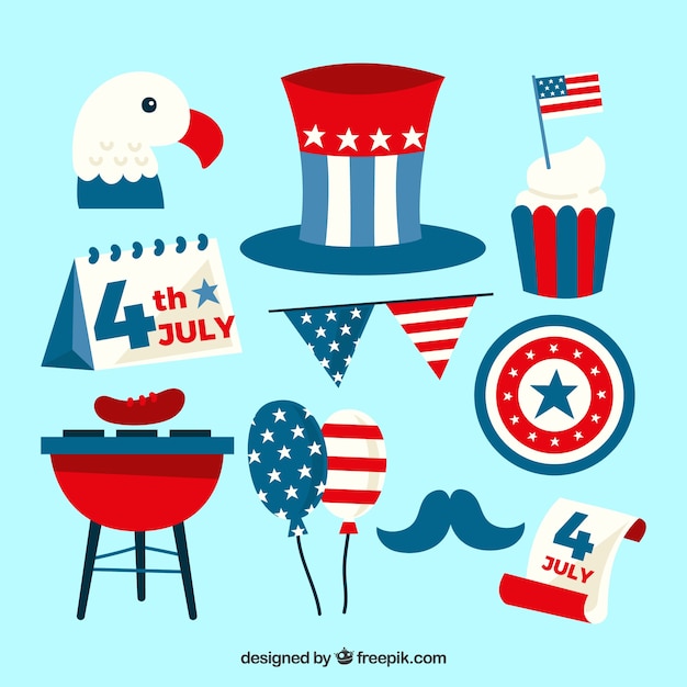 Verenigde staten onafhankelijkheidsdag platte elementenverzameling Gratis Vector