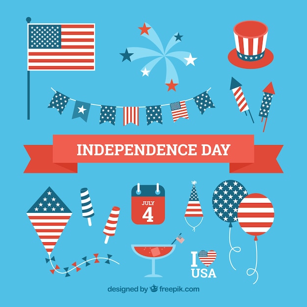 Verenigde staten onafhankelijkheidsdag platte elementenverzameling Gratis Vector