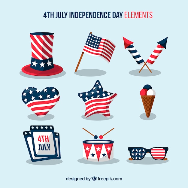 Verenigde staten onafhankelijkheidsdag platte elementenverzameling Gratis Vector