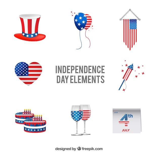 Verenigde staten onafhankelijkheidsdag platte elementenverzameling Gratis Vector