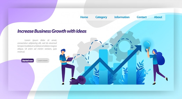 Vergroot bedrijfsgroei met idee. financiële grafiek om bedrijfswaarde en ervaring in het bedrijfsleven te vergroten. bestemmingspagina websjabloon Premium Vector