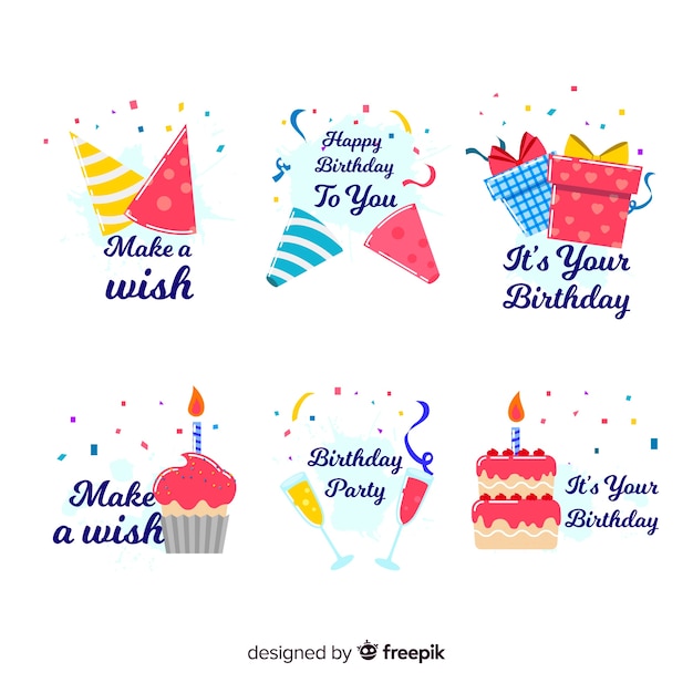 Verjaardag label-collectie Gratis Vector