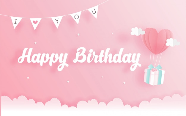 Verjaardagskaart met geschenkdoos in papier gesneden stijl. vector illustratie Premium Vector