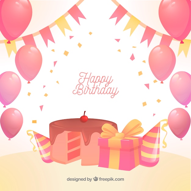 Verjaardagssamenstelling met plat ontwerp Gratis Vector